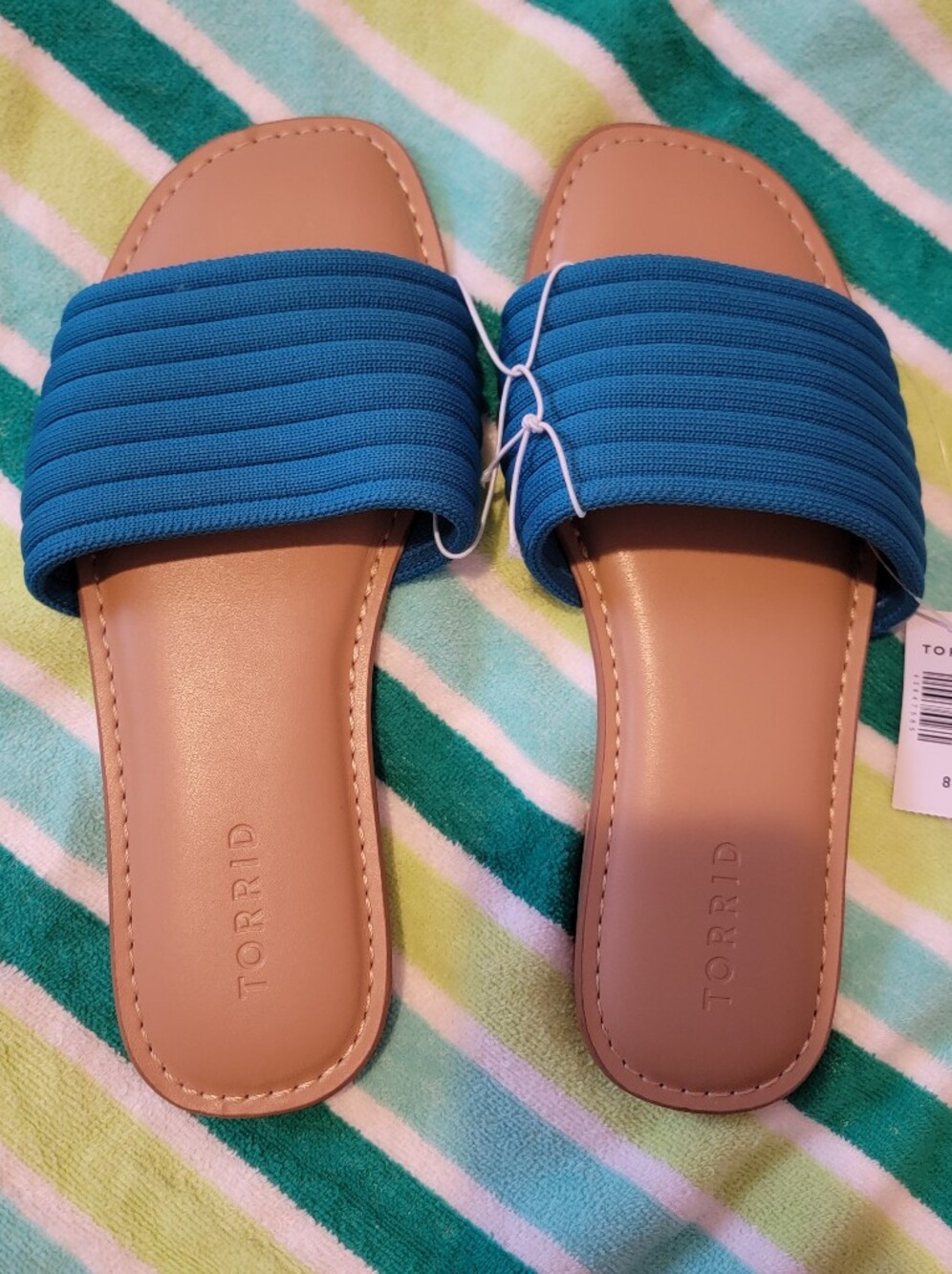 torrid Teal Blue Ribbed Strap Slide Sandals